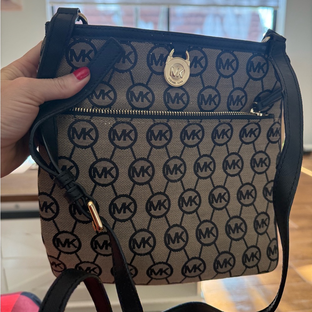 Michael Kors Monogram Black and Tan Crossbody Bag